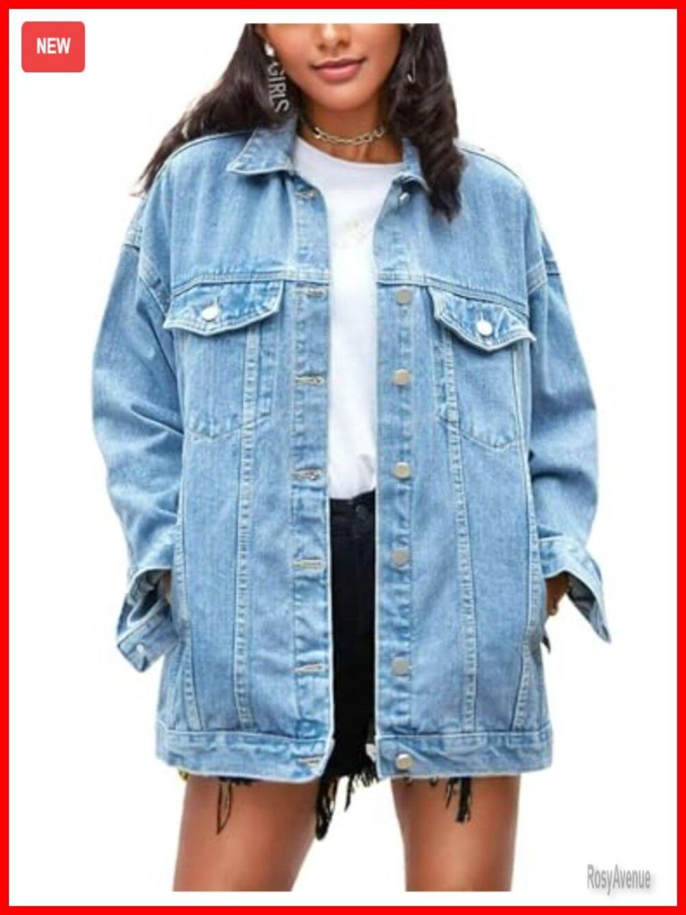 Oversized Denim Jacket Women Mid Long Casual Cotton Jean Coat